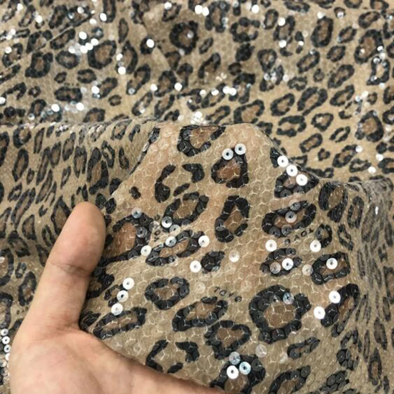 New Style Color Leopard Print Chiffon Sequin Embroidered Fabric Hand Sew Dress Skirt Coat DIY Decorative Fabric