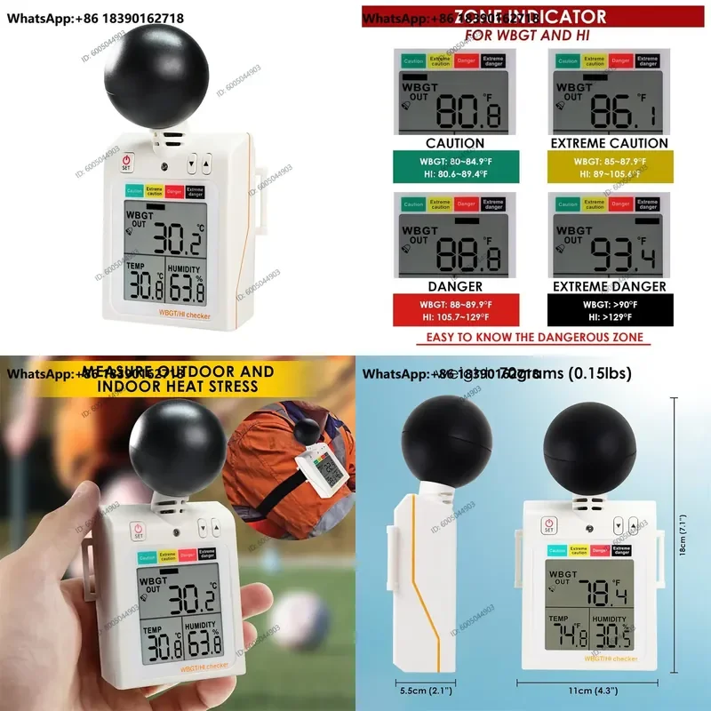 Wearable Black Ball WBGT Heat Stress Index Meter Temperature Humidity Tester Two in One Device