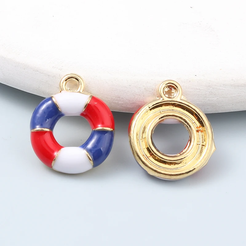 10 PCS Cute Cartoon Life Buoy America Flag Color Enamel Pendants For Making Jewelry Handmade DIY Necklace Findings