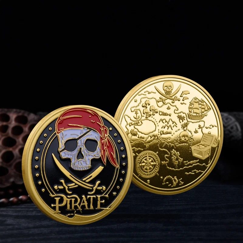 Pirate coin GOLD PLATED ENAMEL Paris tower nostalgic commemorative badge Russian ancient coin collection skeleton coin hold