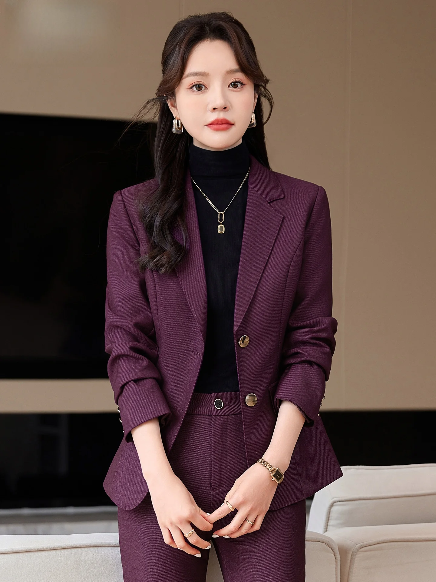 

Deep Purple Women's Suit Jacket 2026 New Style Spring Autumn Slim Fit Waist Cinched Versatile Small Size Ladies'