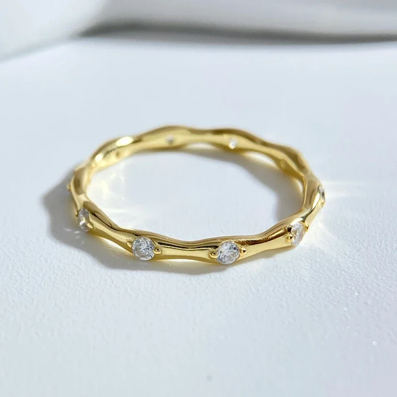 925 Sterling Silver Zircon Simple Personalized Bamboo Ring For Women Anniversary Party Fashion High Quality Fine Jewelry