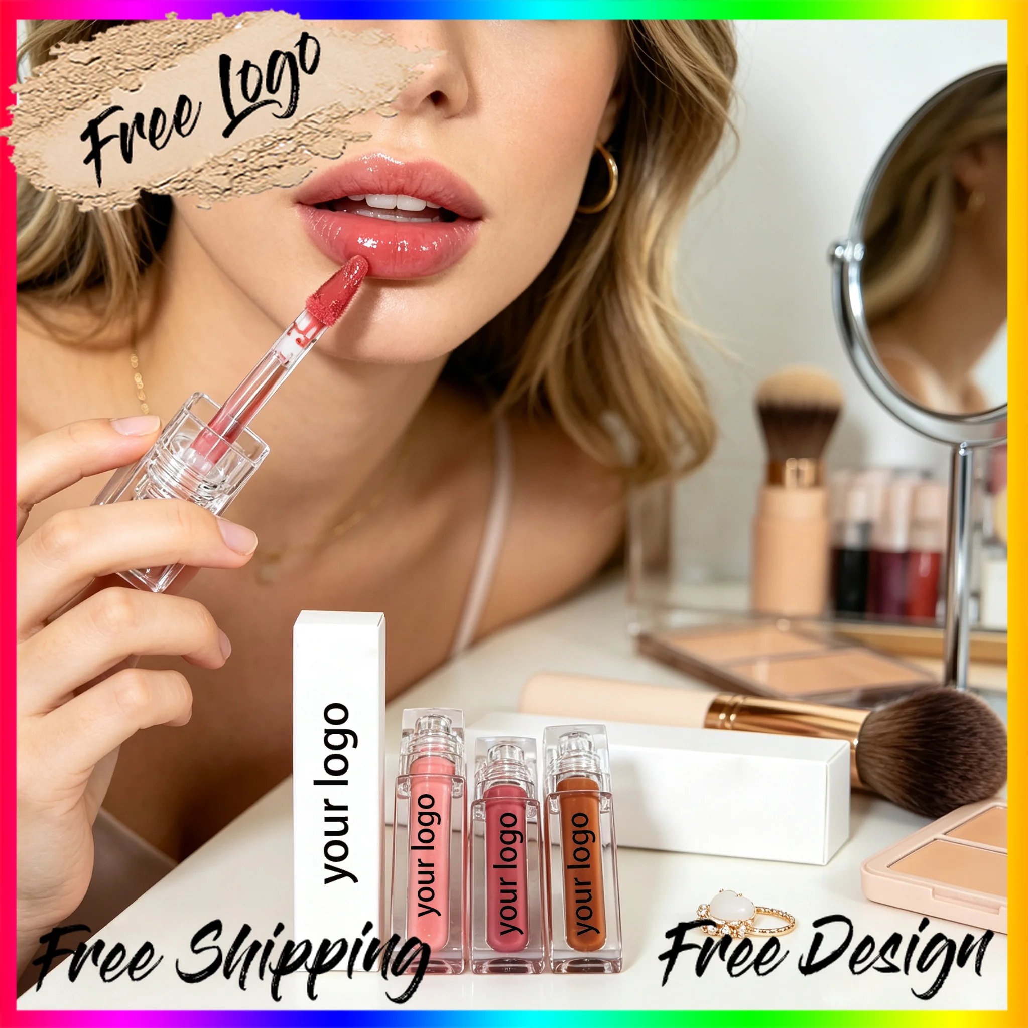 Glossy Moisturizing Non Sticky Diamond Shimmer Sparkle Lip Gloss Private Label Custom Logo Vegan Makeup Wholesale Beauty
