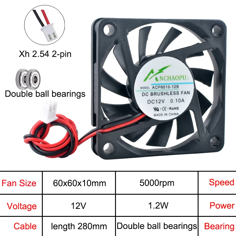 Ventilador de refrigeración Axial ACP6010 ultrafino, 60x60x10mm, multivoltaje, 5V/12V/24V, para cargadores, fuentes de alimentación, electrónica