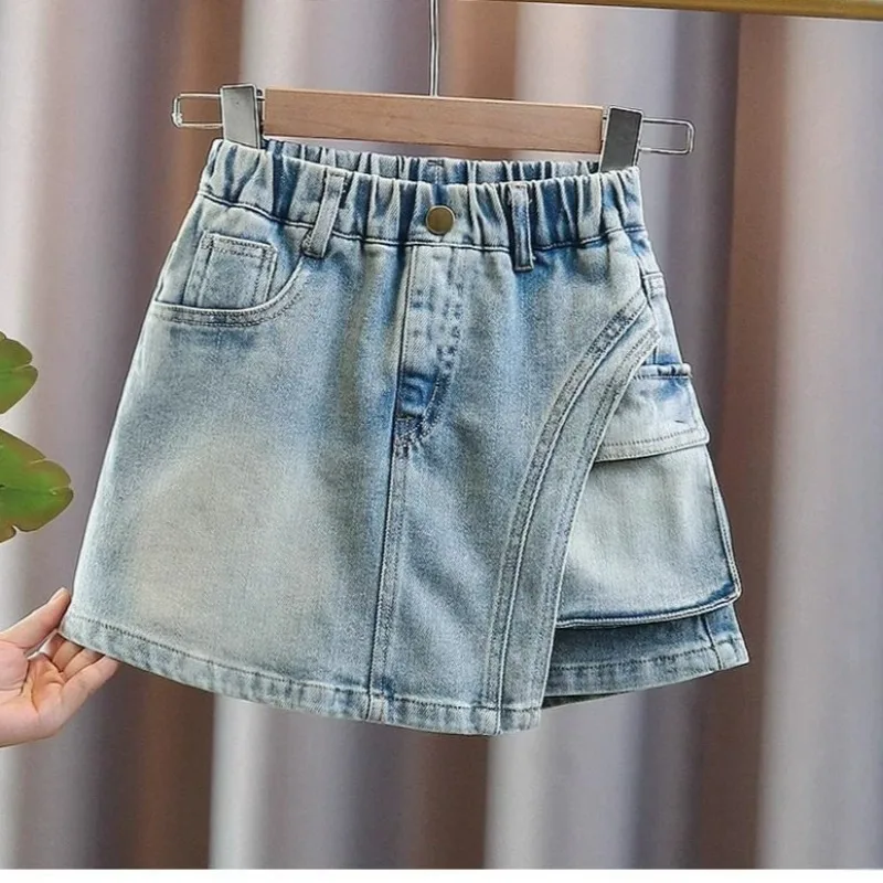 UNITIM Sommer-Jeansshorts für Kinder und Mädchen, Teenager-Mädchen, Röcke, Shorts, 3–14 Jahre, asymmetrische Shorts im Cowboy-Stil für Kinder und Mädchen – Detail 3