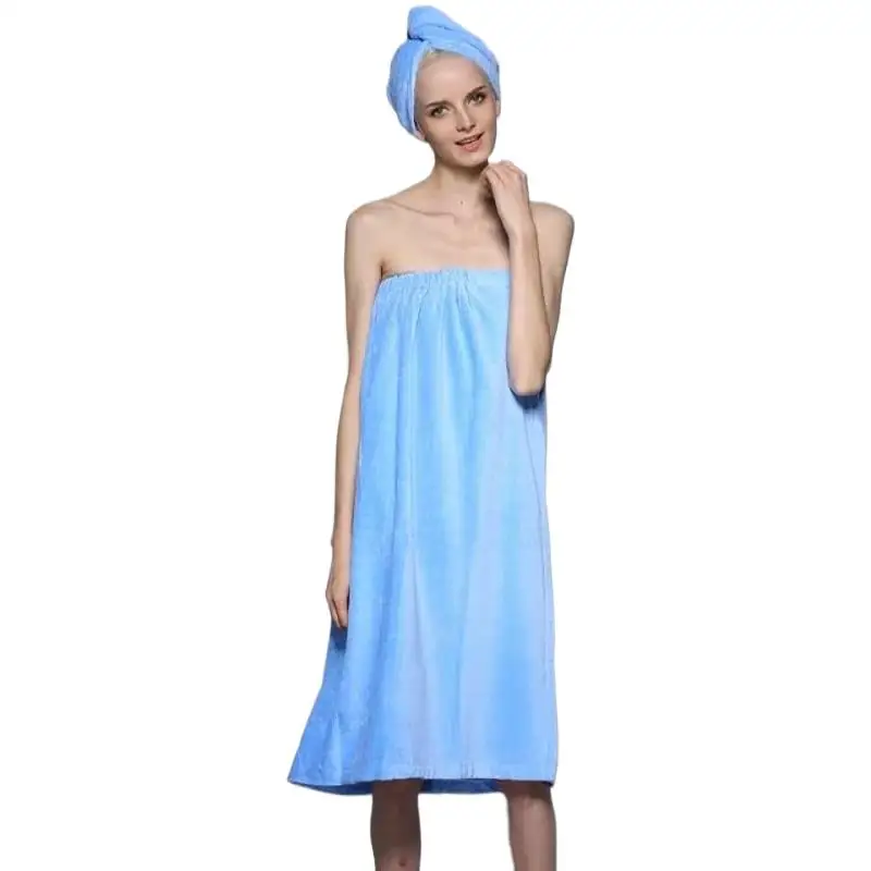 Simple Hotel bath towel pure cotton bathrobes women washcloth homewear robes for ladies Bath cap dressing gown