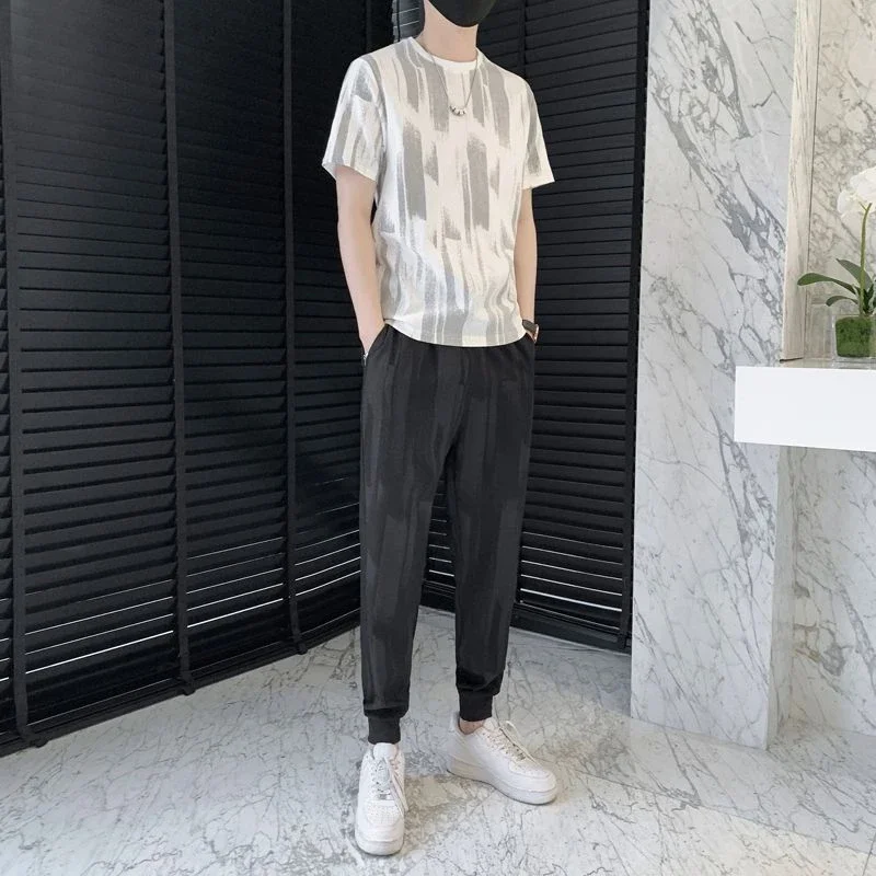 Print Graphic Man Trousers Sets Plain Jogging Khaki Running T-shirts Pants Suits for Men Jogger Cheap Clothes High Quality Baggy