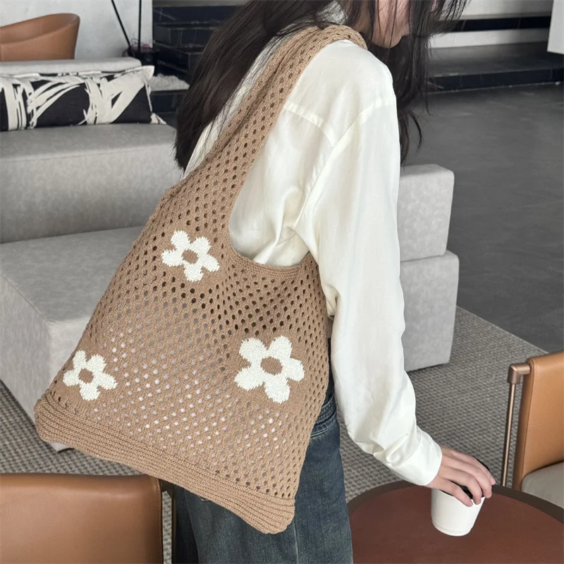 Torebka damska, ażurowa torebka na ramię, modna torebka, super stylowa torebka z dzianiny, torebka podróżna na plażę