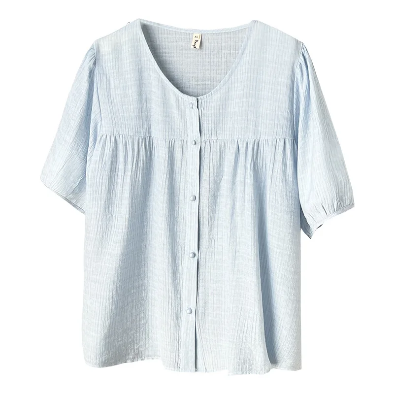 

Тонкая рубашка больших размеров с короткими рукавами, летняя новая стильная повседневная женская блузка весом 100 кг 1028