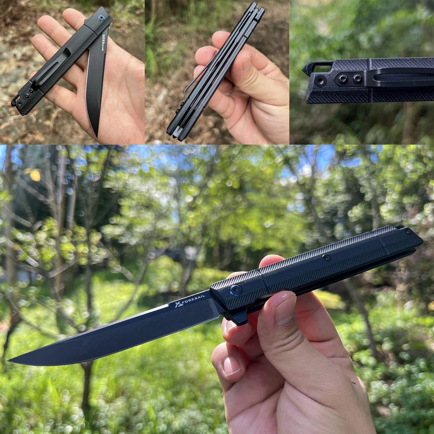 Imagem -06 - Foresail-dobrável Canivete Lâmina de Aço G10 Handle Ideal para Camping ao ar Livre Carry Diário Preto Pvd Dc53