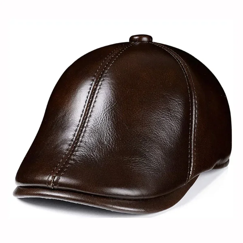 Bérets Bec de Canard Coupe-Vent en Cuir group pour Homme, Casquette Chaude en Peau de Vache, Protection des Oreilles, Chapeaux de Proximité Masculine