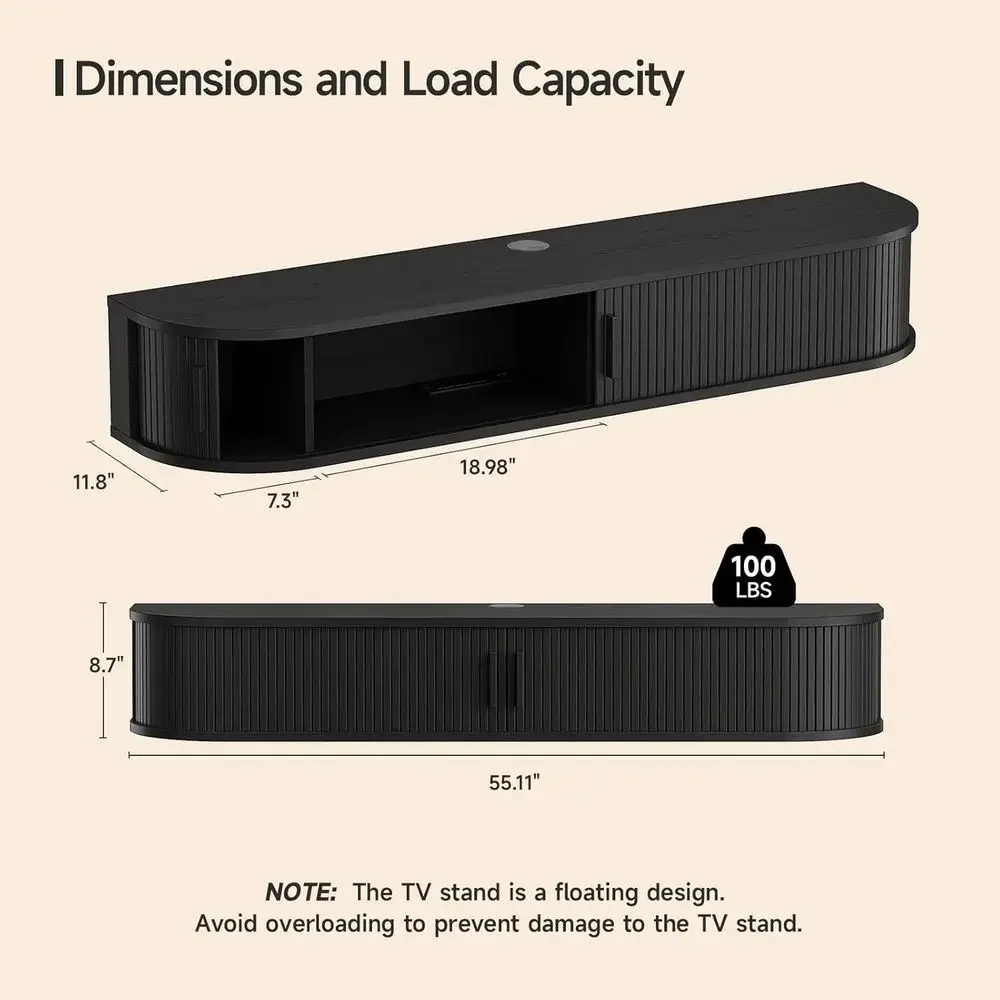 65 TV Stand with Power Outlet, LED-lit Entertainment Center, Modern TV Cabinet with Sliding Door
