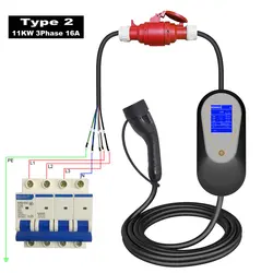 11KW 7kw Type 2 5m Wallbox Electric Vehicle Charger Car Charging Cable Home Fast EV Charger with Charging Adapter