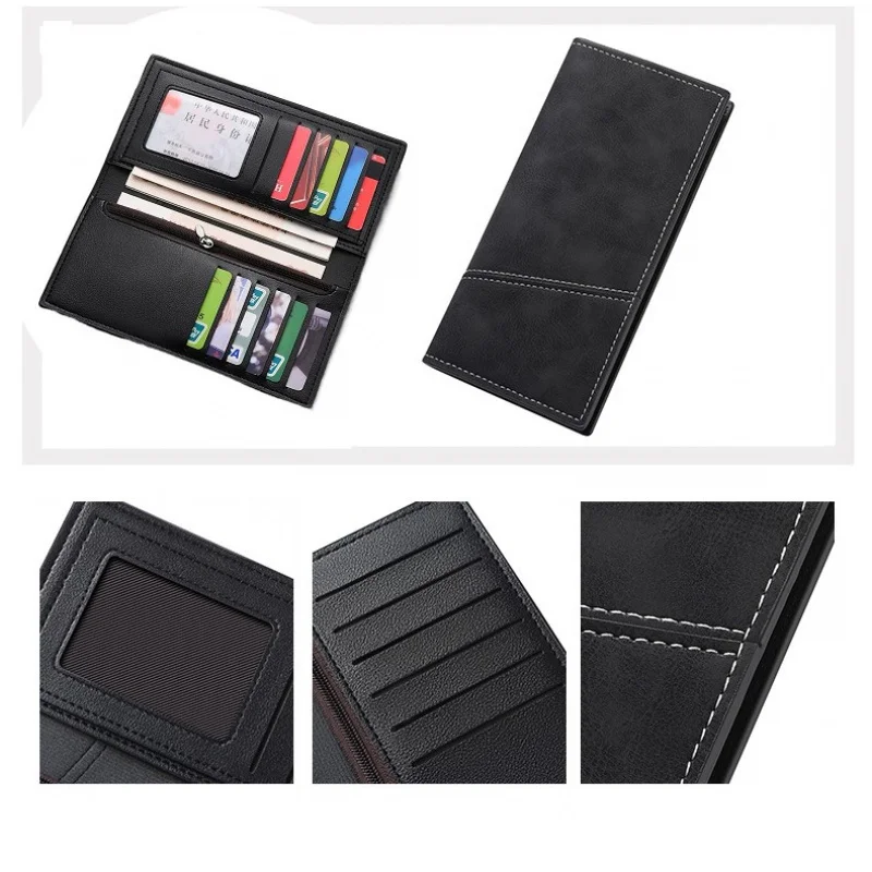 New Men's Long Wallet Retro Ultra-thin Multi-card Zipper Purse Youth Clutch Soft Leather Moneybag