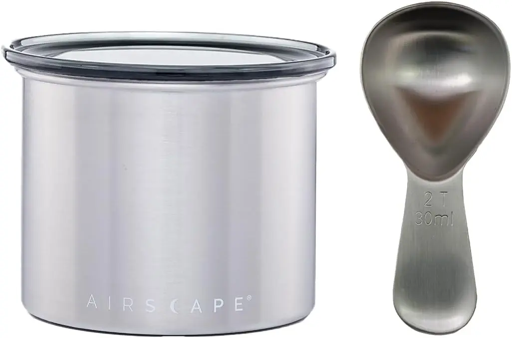 Stainless Steel Coffee Canister & Scoop Bundle - Food  Container - Patented Airtight Lid Pushes Out Excess Air -  Food Fresh