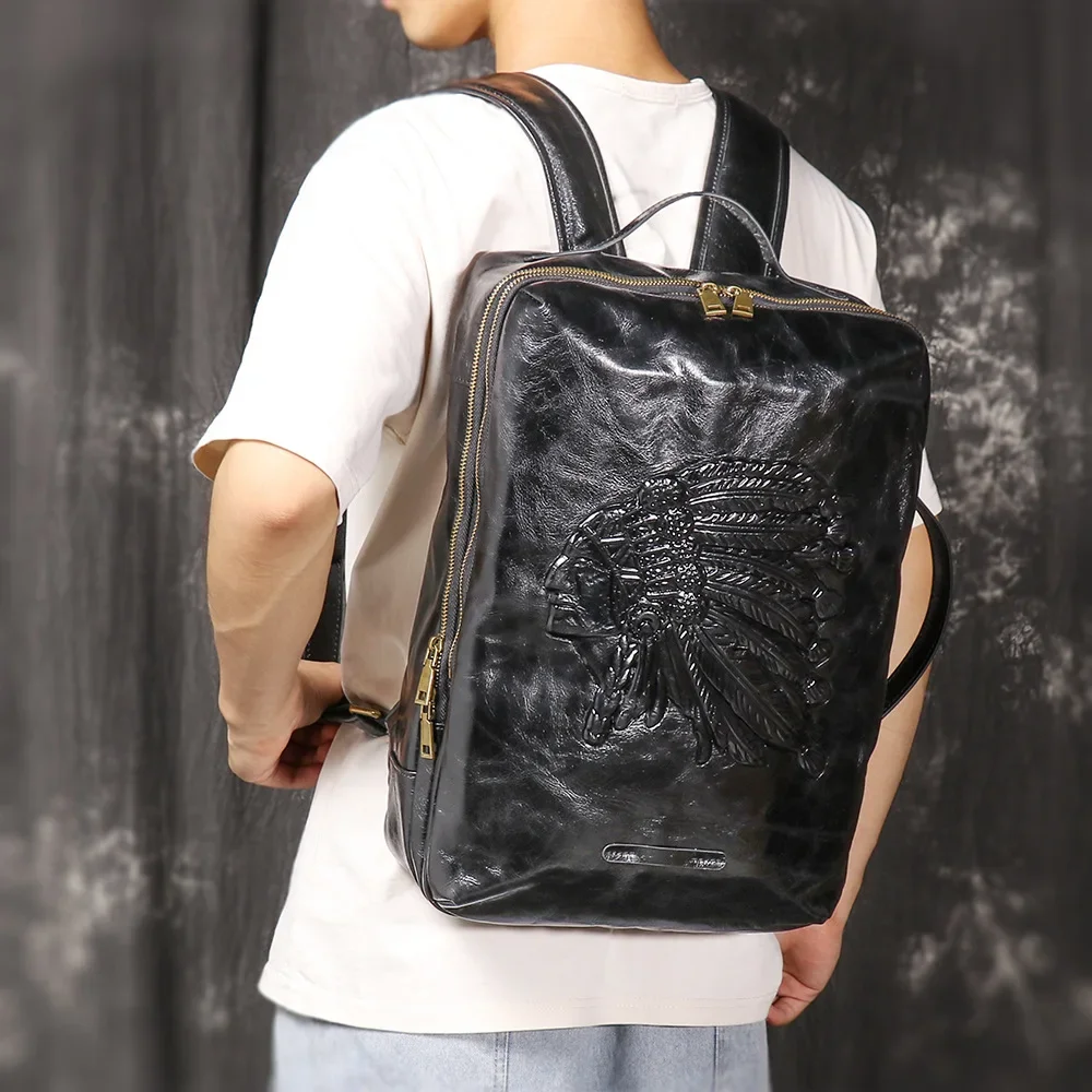 

Vintage Men's Genuine Leather Backpack with Multi-functional Laptop Compartment