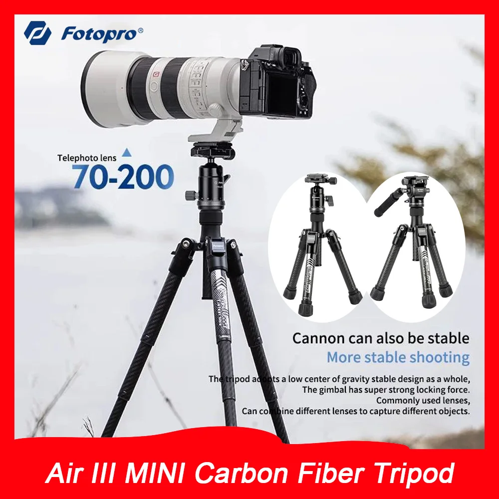 

Fotopro Air III MINI Carbon Fiber Tripod Portable Tabletop Macro Stand Pocket Sized for Climbing/Outdoor VLOG Video Shooting