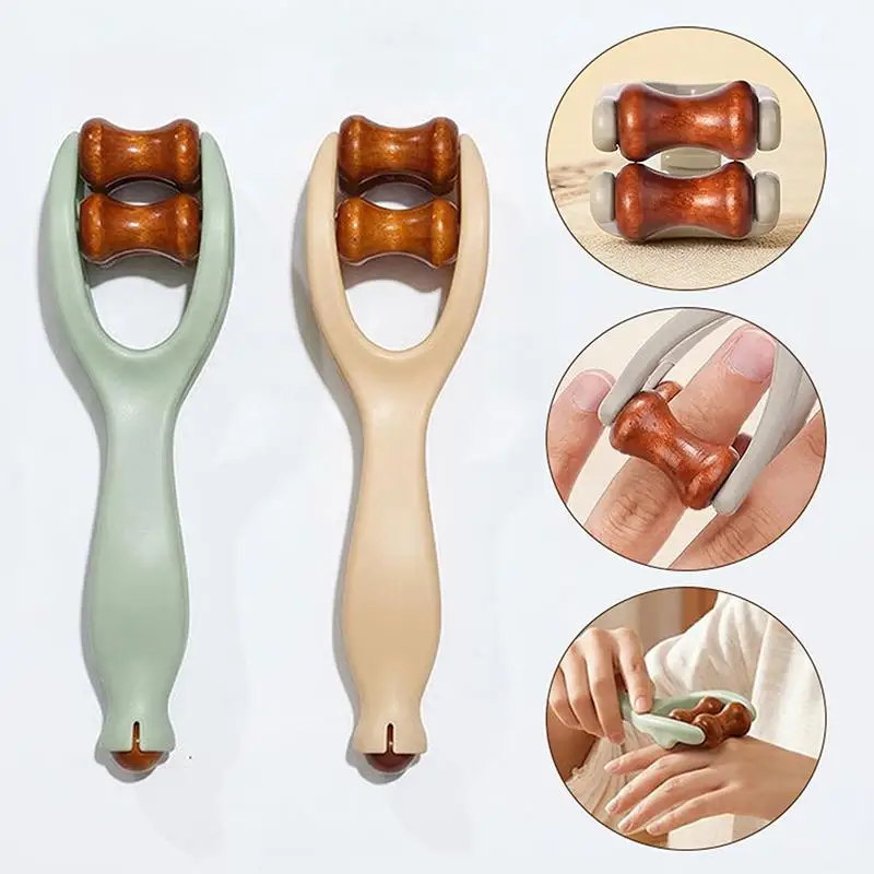 Wooden Finger Massage Roller& Meridian Relief Portable Kneading Clip With 360° Rollers For Home Office Travel To Ease Fatigue