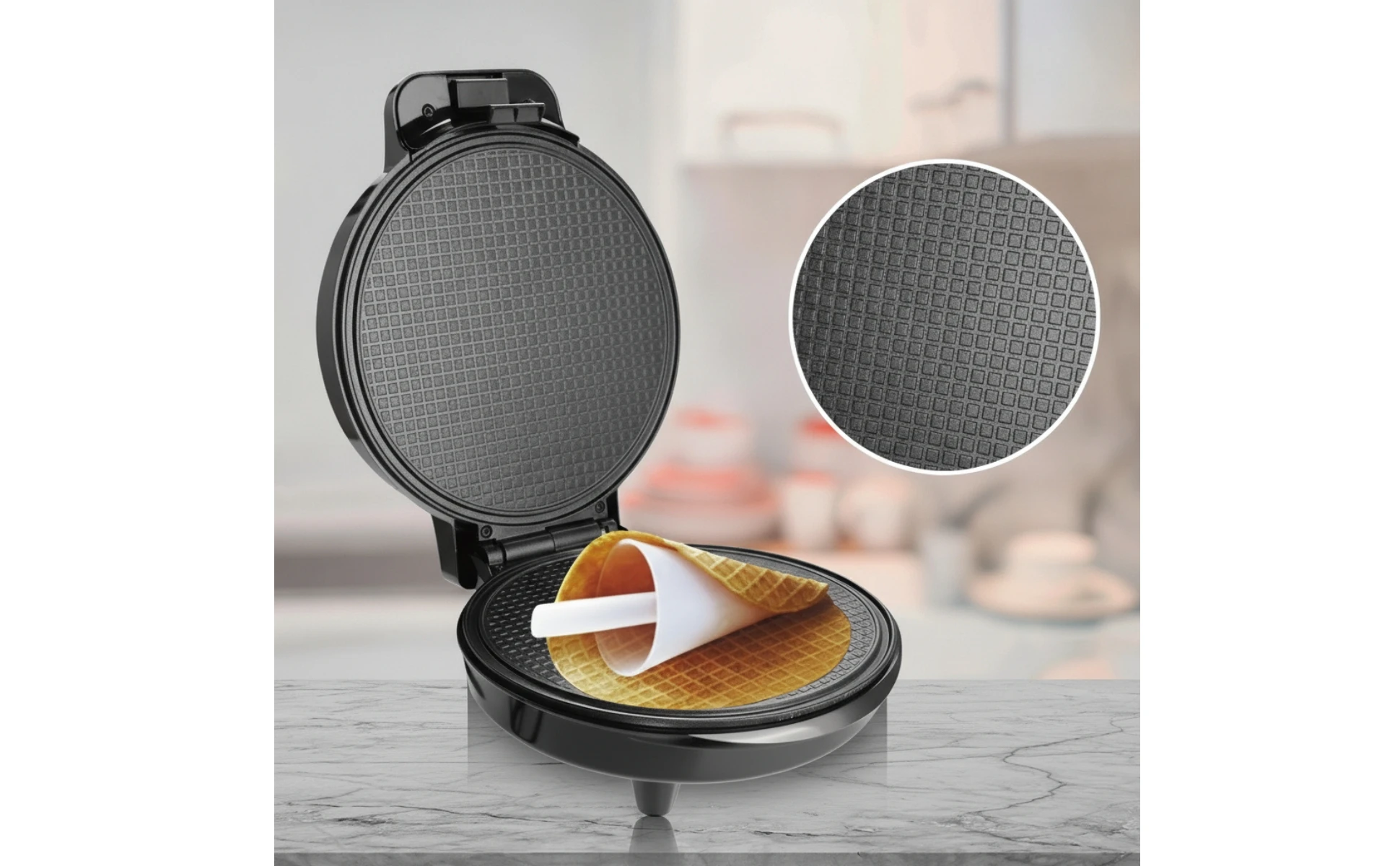 Waffle Cone Maker Electric Waffle Cone Baker Appliance 1000W Machine Space-Saving for Home Cooks, Kitchen Countertop