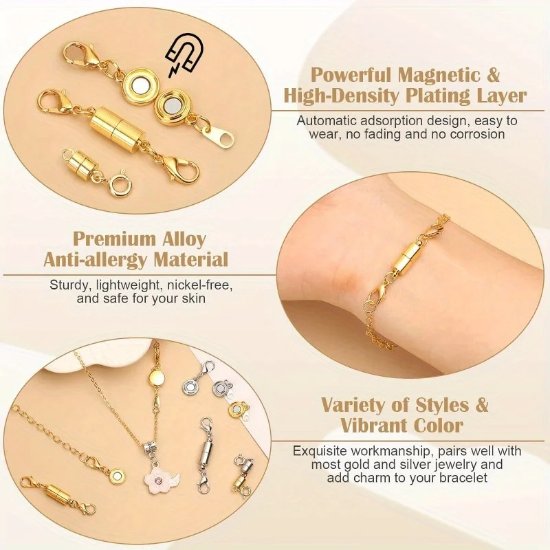 Magnetic Necklace Clasps and Closures, Round, Cylindrical, Tubular Jewelry Magnetic Clasp Connector Locking Magnetic Clasp