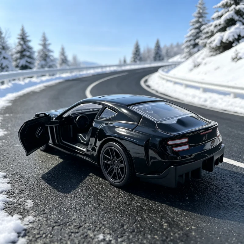 Scale Alloy Car Model, Black Sports Car, Metal Material, Hinged Doors, Pull-Back Design, Realistic coupe Replica, desktop C