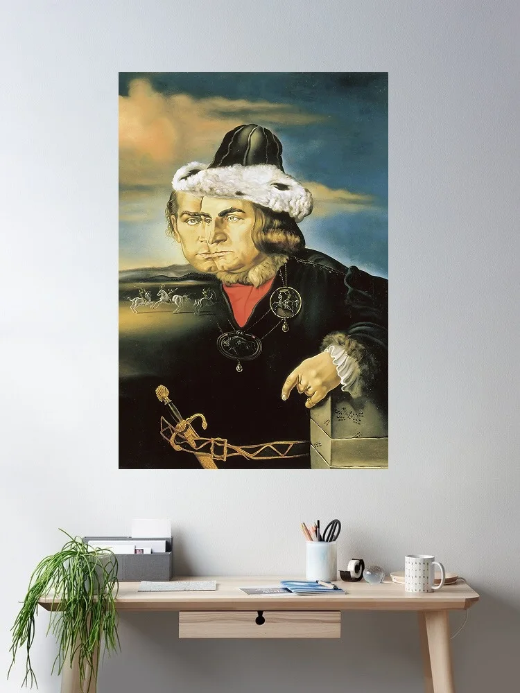 Portrait of Lawrence Olivier as Richard Salvador Dali Painting, Art Print Canvas Poster, Living Room Decor, Home Wall Picture