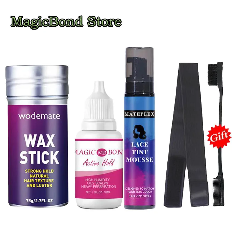 

Wig Glue Strong Hold For Lace Front Wig +Wax Stick Long-Lasting + Lace Tint Mousse Quick Dry+Hair Bonding Remover Fast Acting