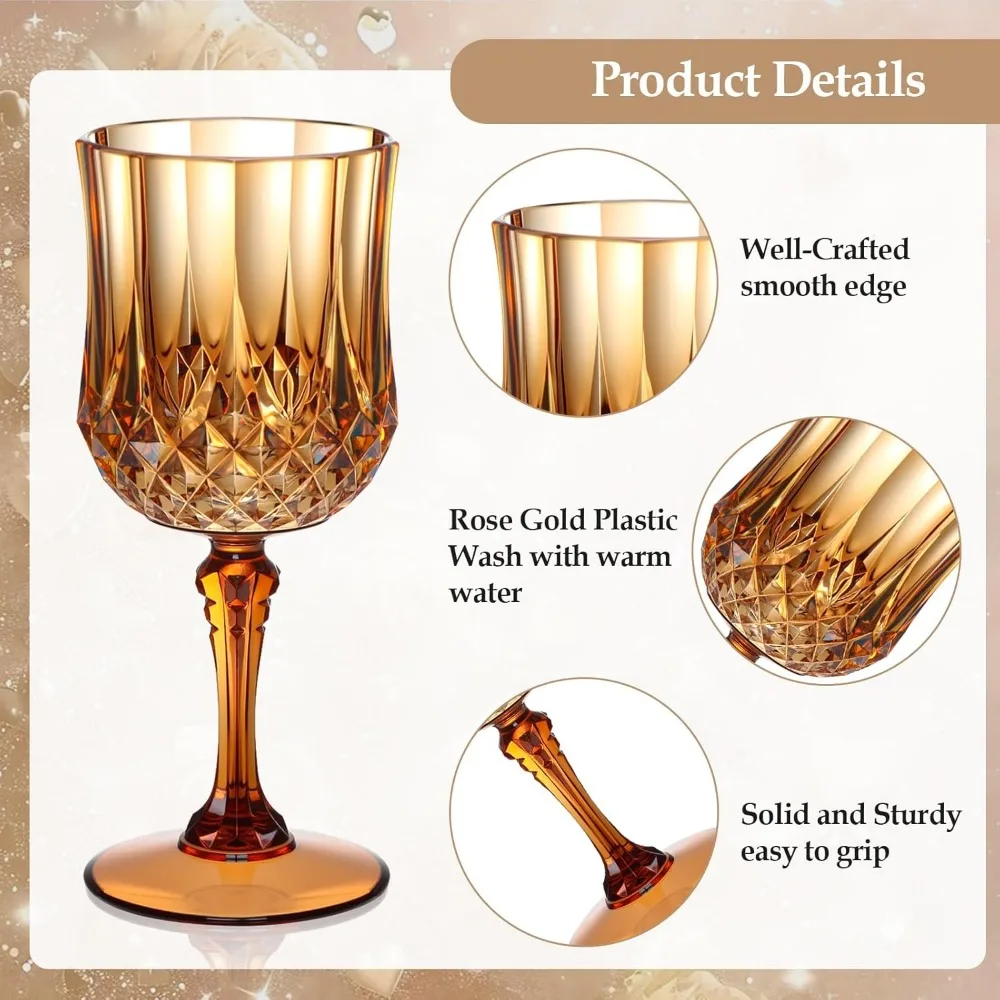 Unbreakable Plastic Vintage-Style Wine Glasses - Reusable Crystal Water Goblets for Weddings and Everyday Drinking