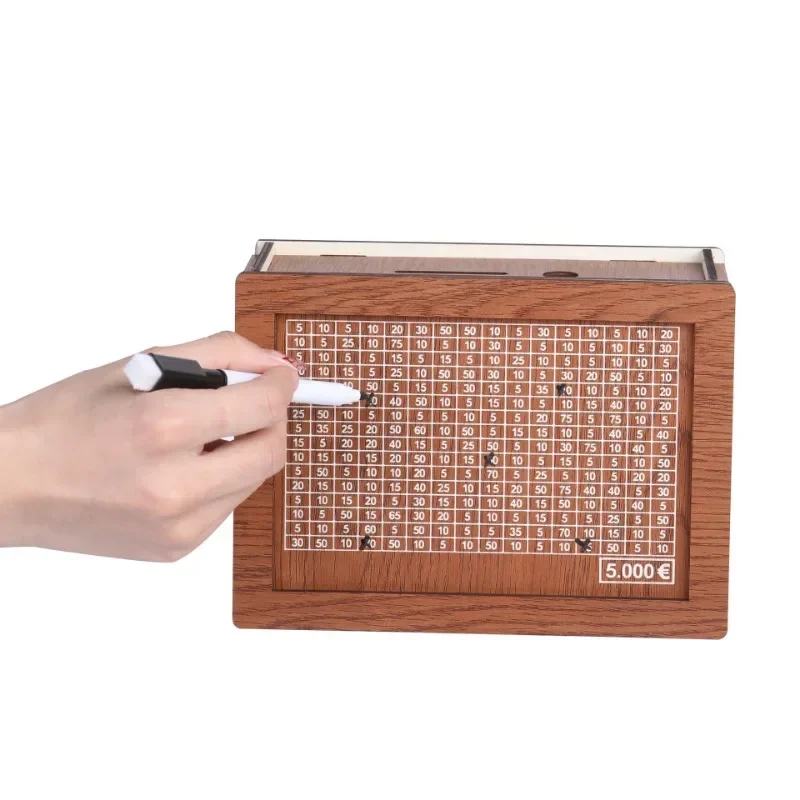 Wooden Money Box with Savings Goal and Numbers Reusable Money Storage Case for Adults Child Piggy Bank Crafts Money Saving Box