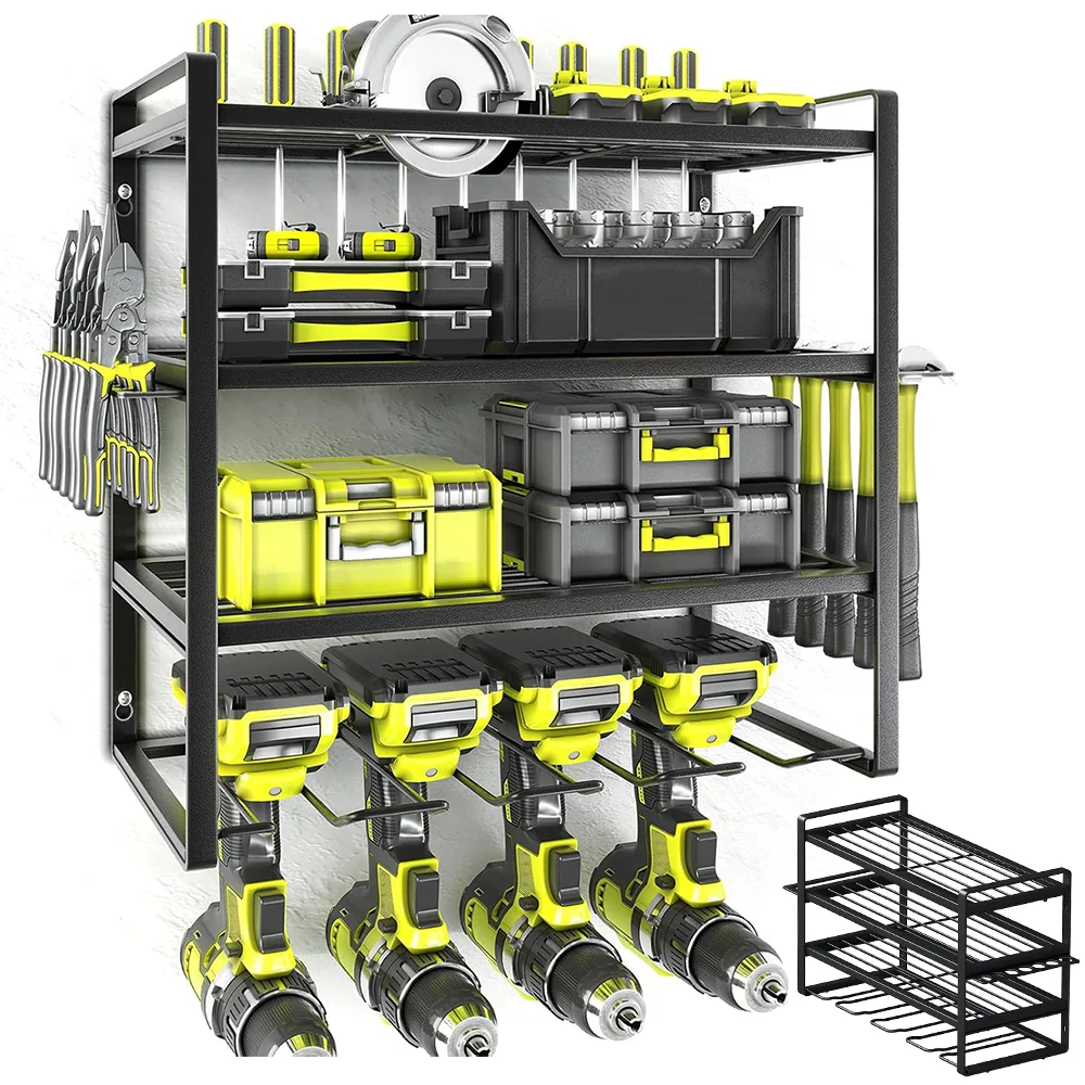 Scaffale per garage a 4 livelli Organizzatore per utensili elettrici Montaggio a parete Hardware Cacciavite Chiave Trapano Organizzatore Ripiano addensato per carichi pesanti