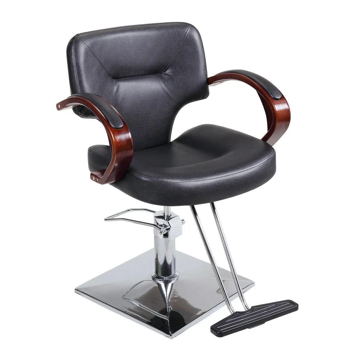 

360-Degree Swiveling Hydraulic Barber Chair Hair Beauty Salon Equipment with Wood Armrest, Adjustable Height, Black XH