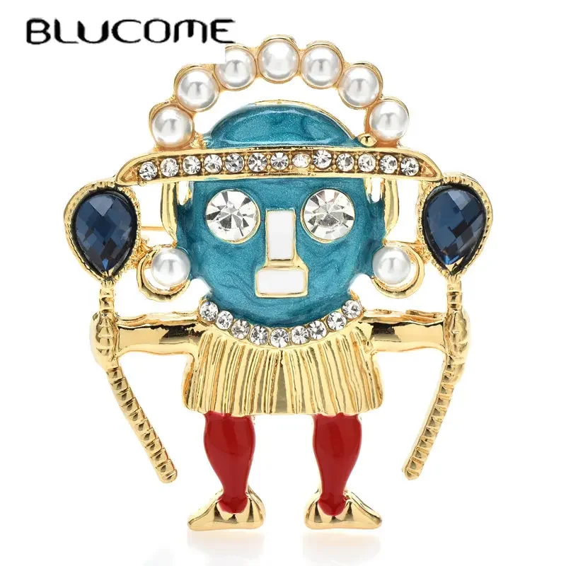Blucome Cute Nation Chief Figure Brooches for Women Unisex Enamel Alien Casual Party Brooch Pins Fashion Jewelry