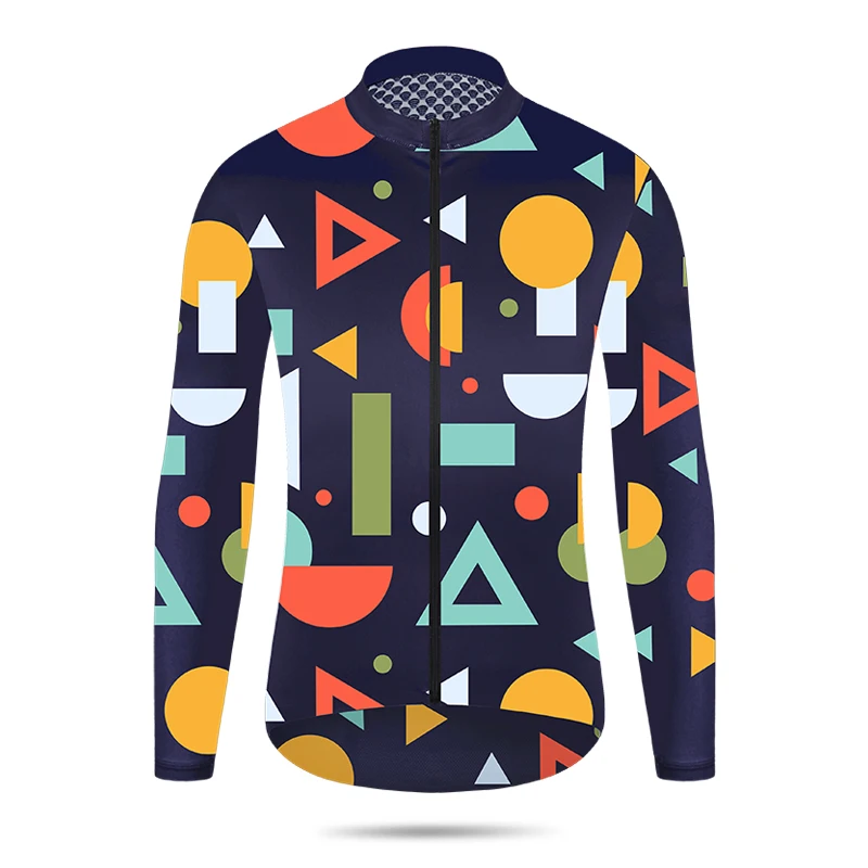 KIAE spring and summer long sleeved cycling clothes for men and women, colorful geometric road bikes, breathable tops for bicycl