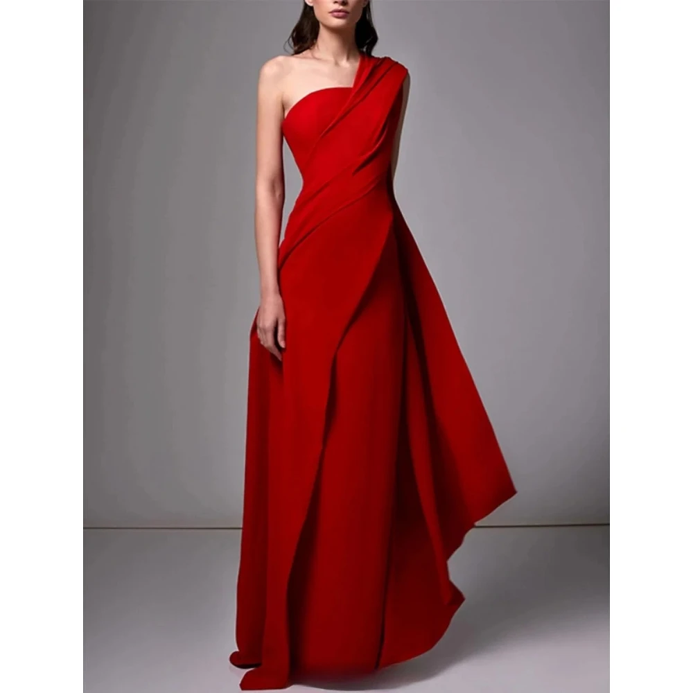 

Модные красные платья для выпускного вечера по индивидуальному заказу, плиссированный трикотаж на одно плечо, длиной до пола, элегантное платье русалки 2026, свадебное платье для гостей