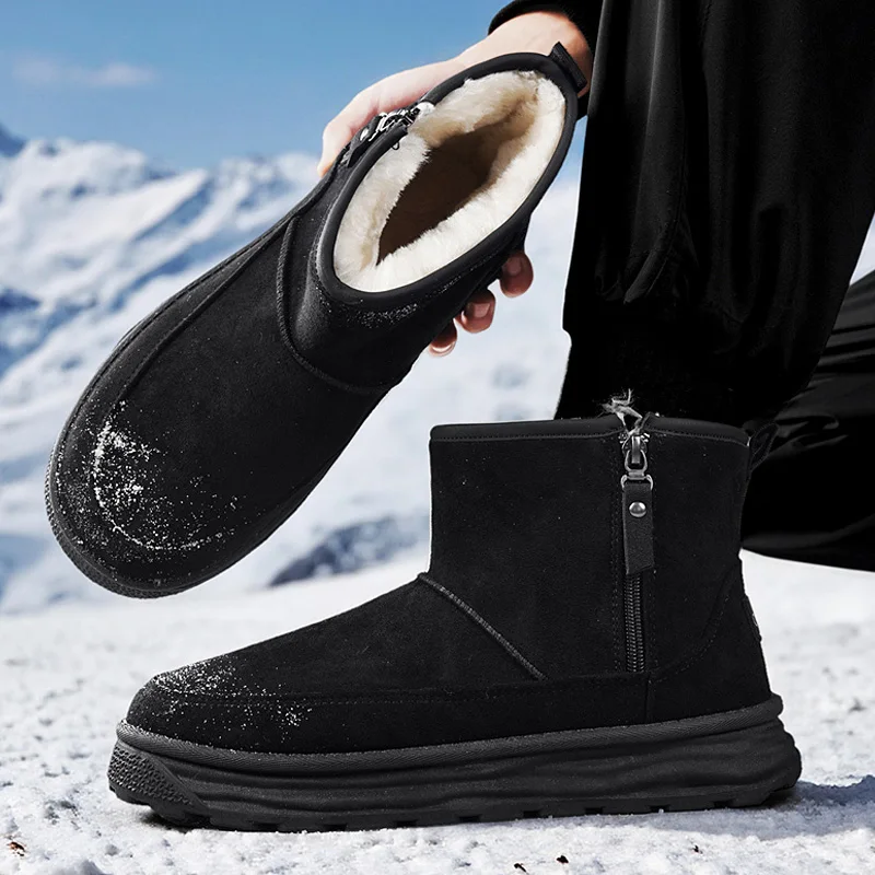 High-top Snow Boots Man Plush Anti Slip Thermal Insulated Men Ankle Boots Fur Platform Outdoor Fleece-Lined Casual Shoes Winter