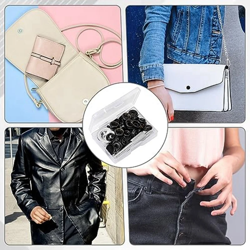 Kit a scatto da 43 pezzi bottoni a pressione per impieghi gravosi con strumenti di fissaggio a scatto da 3 pezzi per borse per indumenti, giacche, forniture per la produzione di artigianato