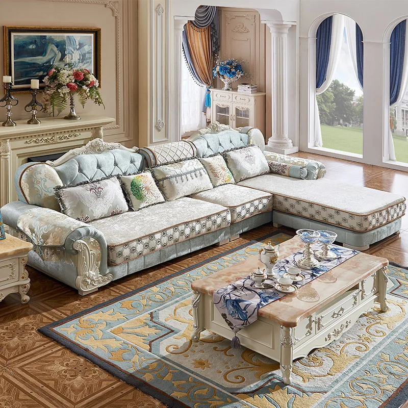 

Solid wood sofa European fabric sofa combination living room size apartment concubine seat living room furniture set