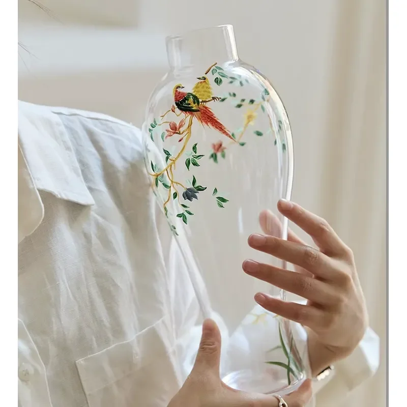 Flower house handmade art decoration design hand-painted high-end glass desktop vase with transparent glaze wedding gift