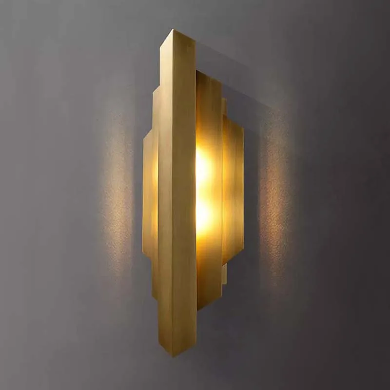 American Retro All Copper Decorative Wall Lamp Postmodern Living Room Villa Hallway Model Room Bedside Golden Led Sconce Light
