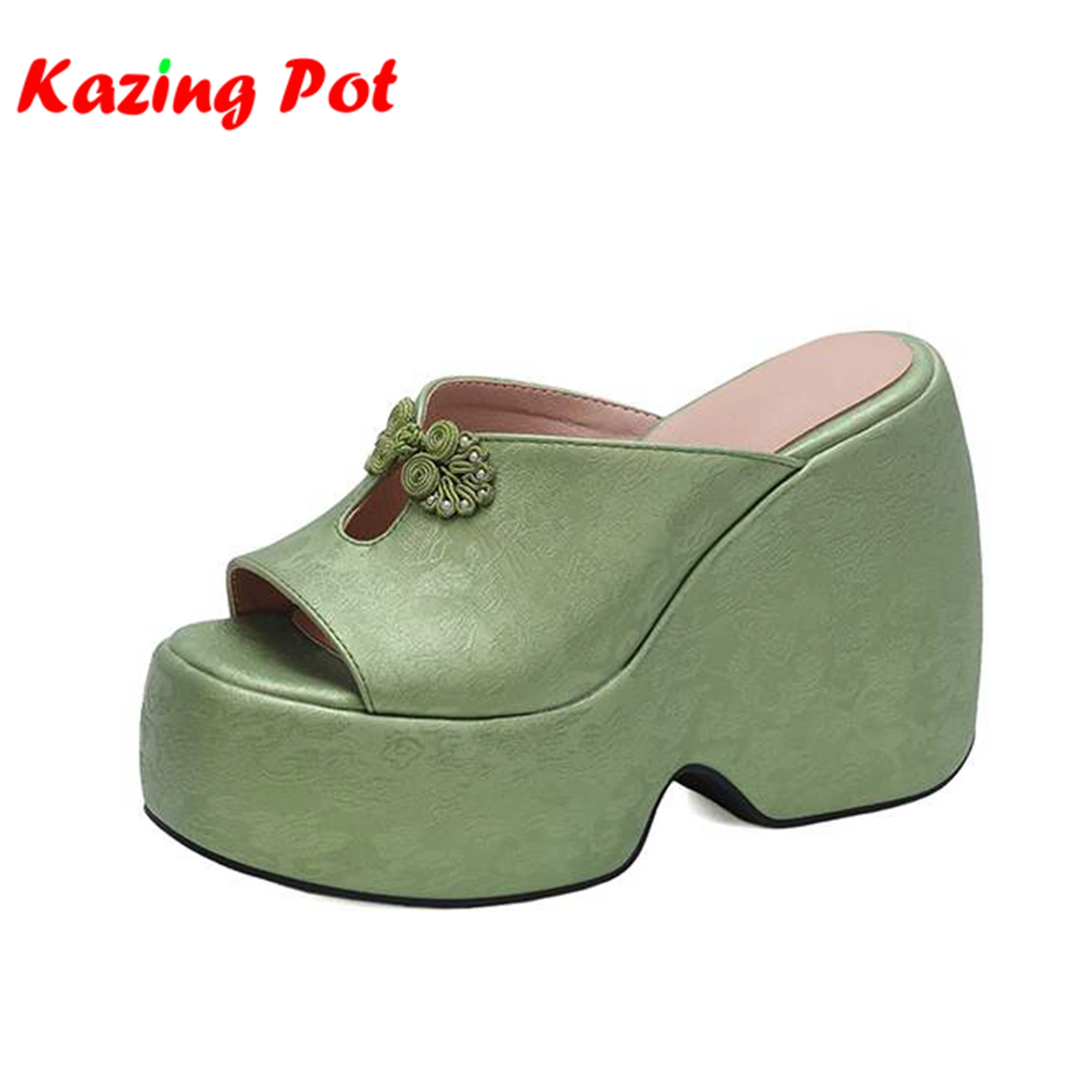 

Krazing Pot Pu Prints Peep Toe High Heels Elegant Summer Shoes Wedges Oriental Design Platform Waterproof Modern Women Sandals