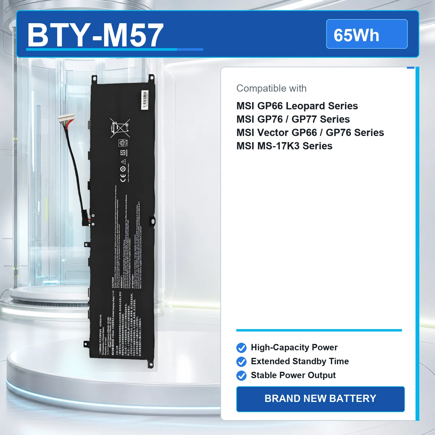 BTY-M57 15.2V 65Wh Replacement Laptop Battery for MSI GP66 GP76 GP77 Leopard Vector 12UGS GP66HX MS-17K3 4ICP7/55/140