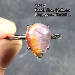 Natural Auralite 23 Quartz Ring For Women Men Cacoxenite Red Purple Crystal Silver Rutilated Beads Adjustable Ring Jewelry AAAAA