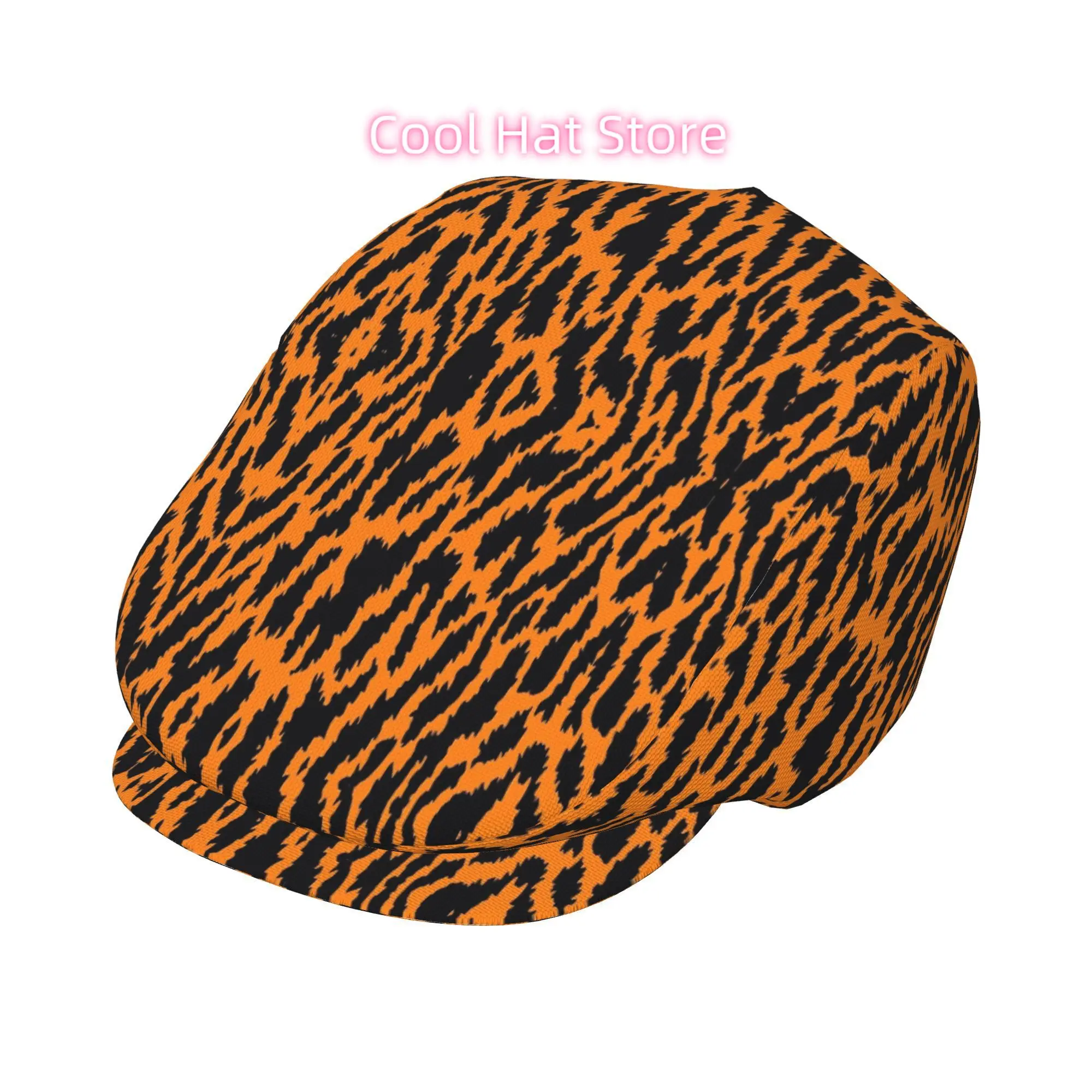 1pc Men's & Women's Tiger Print Flat Cap - Adjustable Newsboy Beret Ivy Cabbie Hat, Orange/Black Tiger Pattern, Funky Unisex Iri