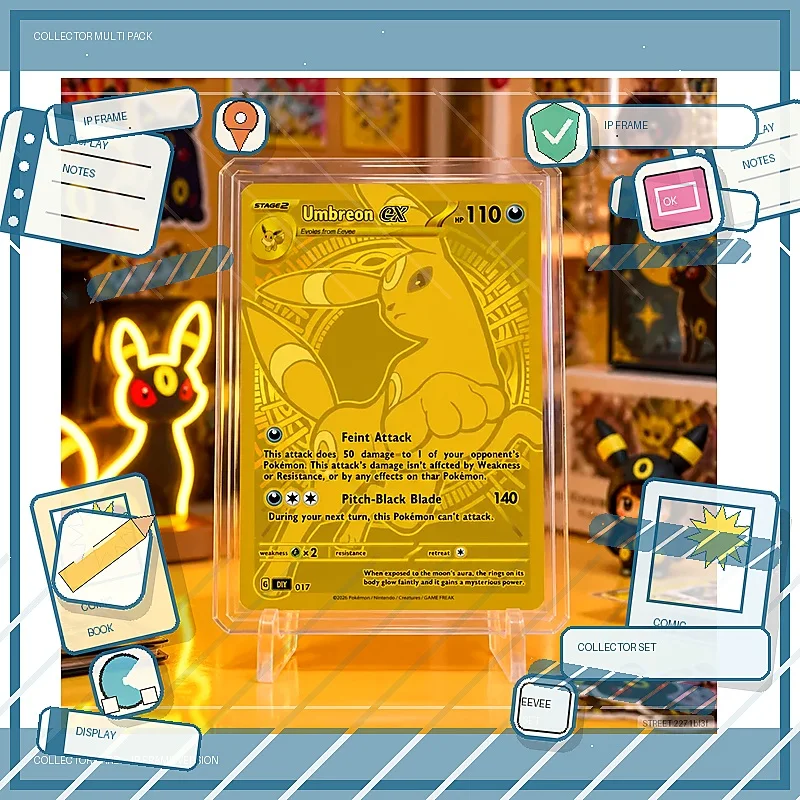 Tarjetas Coleccionables Umbreon ex 017 DIY, Tarjeta Individual Hecha a Mano, Juego Clásico de Anime, Regalo, Juguete, Set de 5/10 Piezas