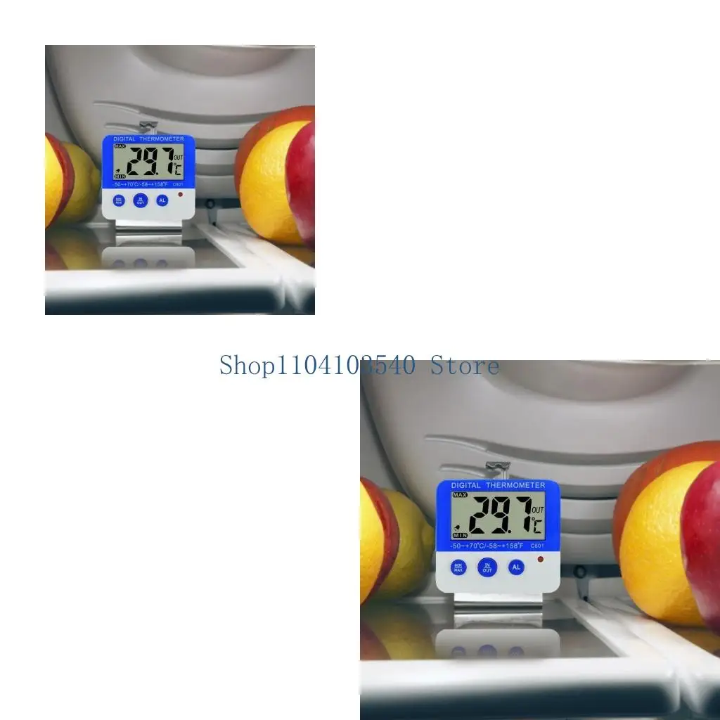 02DC Digital Refrigerator Thermometer with Probe Freezer Room Thermometer,High Precision Fridge Alarm Thermometer LCD Display