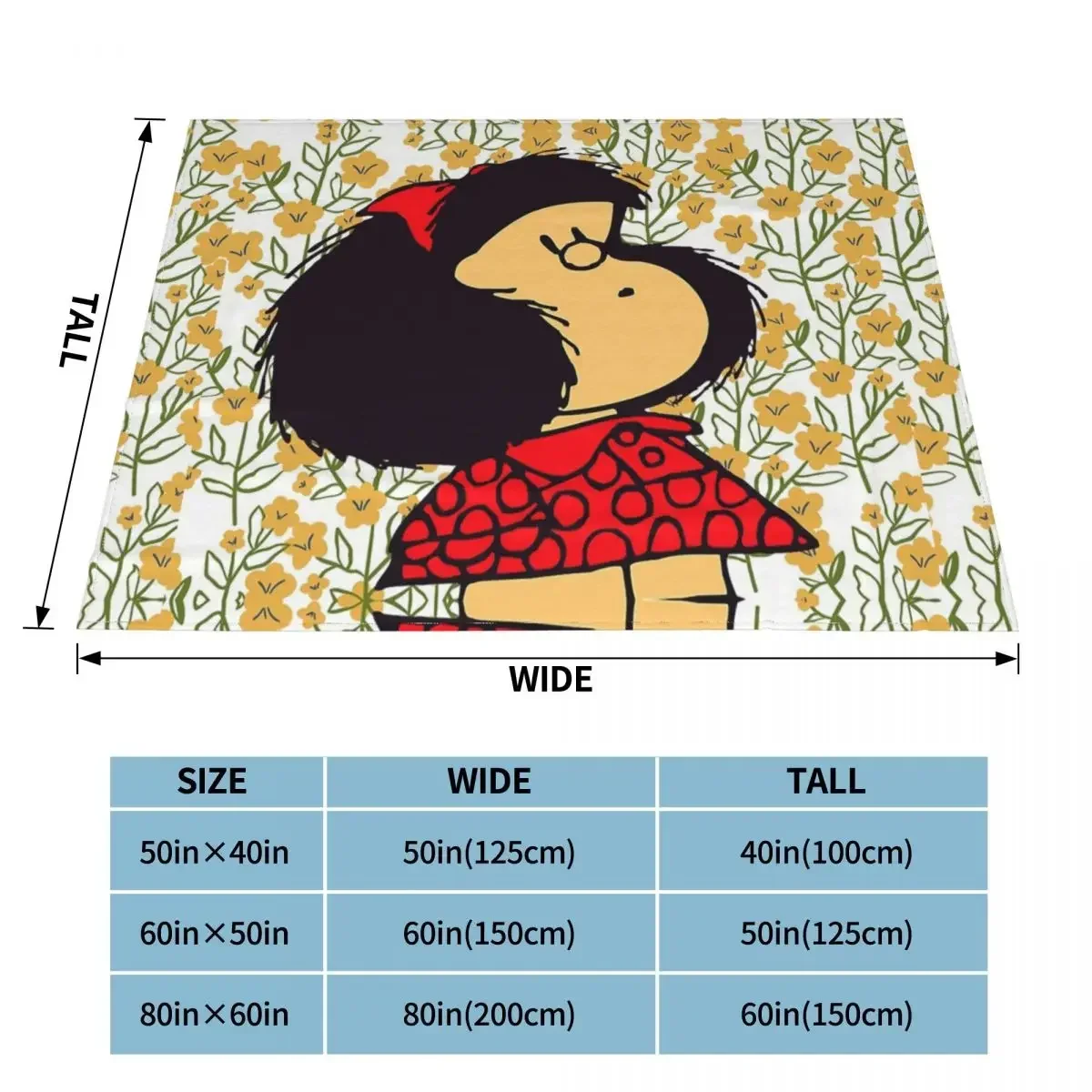 Mafalda And Flowers Coral Fleece Plush Throw Blanket Kawaii Cartoon Blanket for Sofa Outdoor Lightweight Bedspread