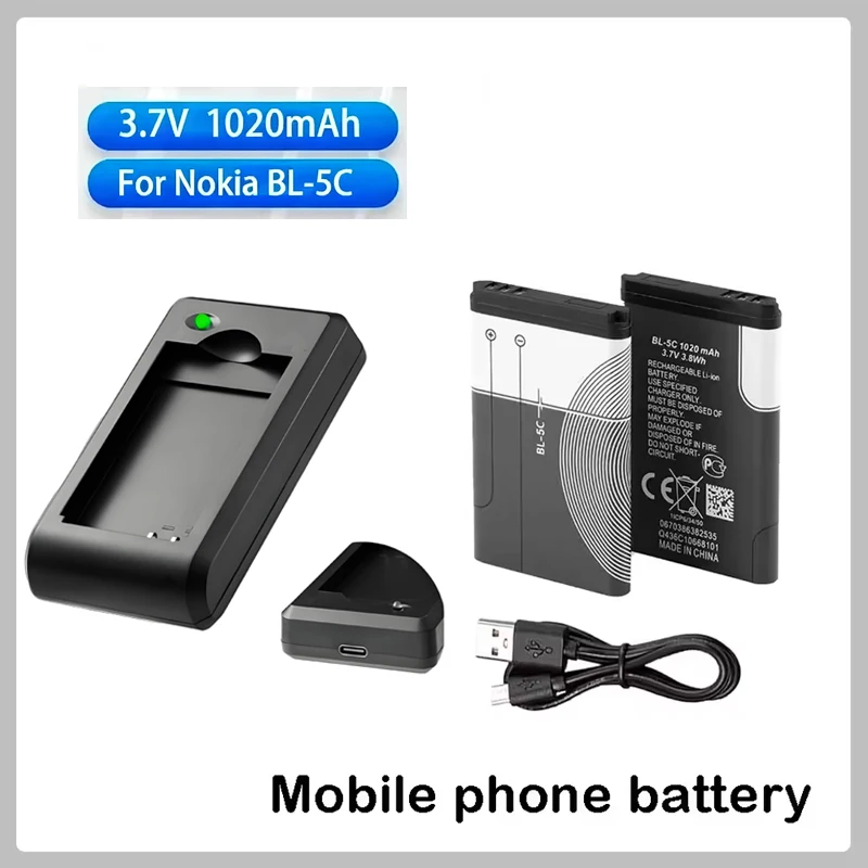 Lithium-Polymer-Handy-Akku 3,7V BL-5C 1020mAh für Radio Nokia 1100 1110 1200 1208 1280 2600 2700 3100 3110 5130 6230 1600