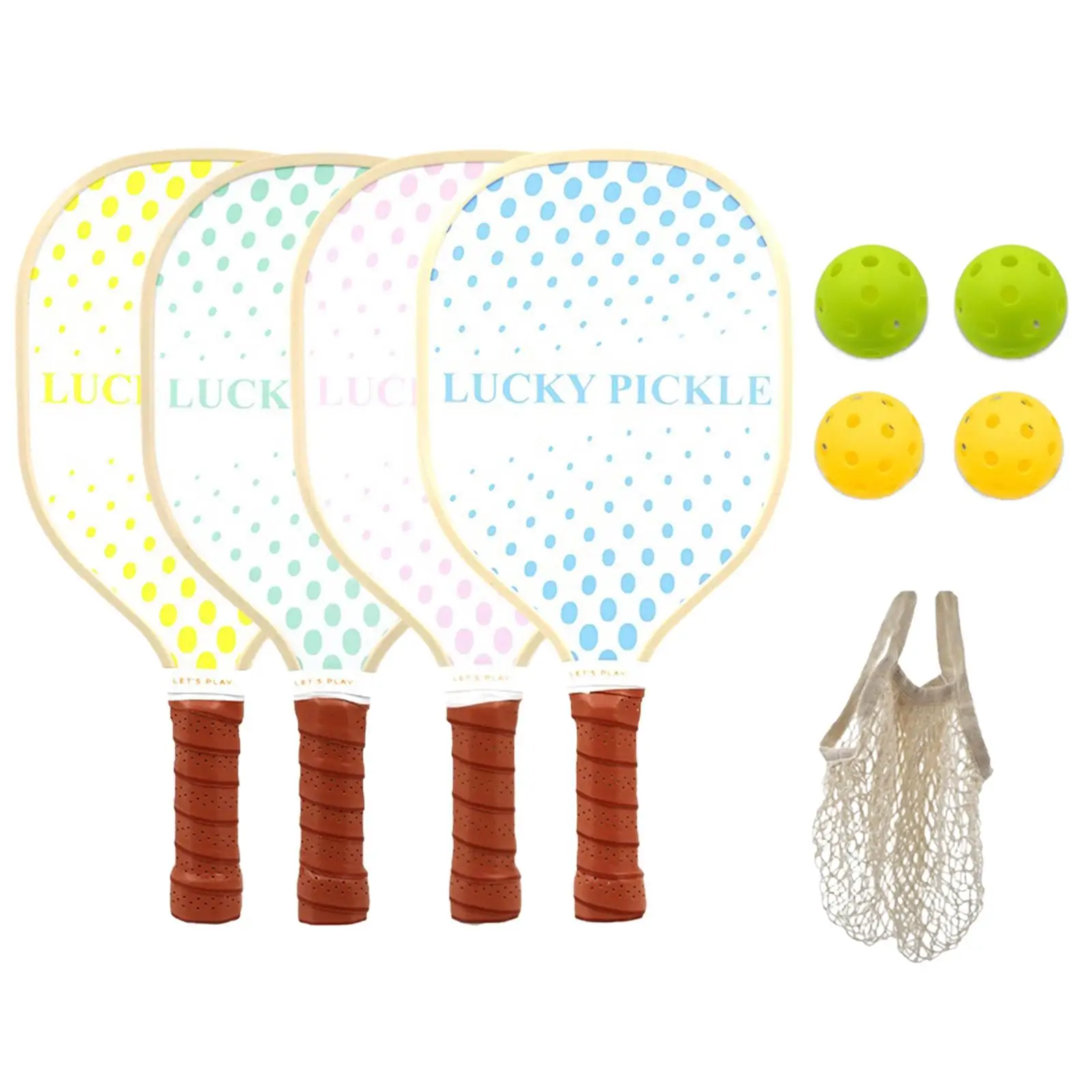 

4x Pickleball Rackets and Balls Wooden Pickleball Paddles Professional Gift Sports Pickleball Racquets for Practical Training