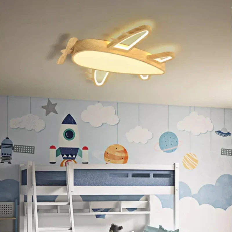 

Creative solid wood airplane lights children's room ceiling lights Nordic room decoration men's and women's bedroom lighting