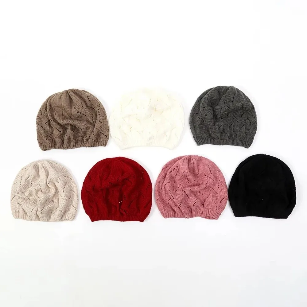 Fashion Solid Color Winter Knitted Hat Twist Crochet Hollow 